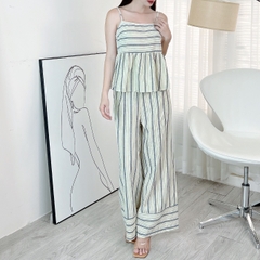 Set Baby Doll Nữ Áo 2 Dây Kèm Quần Ống Suông Dài Chất Cotton Sọc Thổ Cẩm Đi Du Lịch MIMIX - EO3