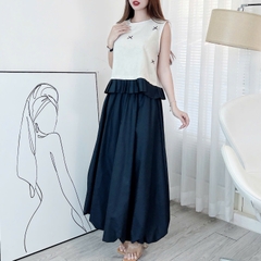 Set Váy Nữ Áo Sát Nách Đính Nơ Mix Chân Váy Bí Dáng Dài Xòe MIMIX Đi Biển - ER2