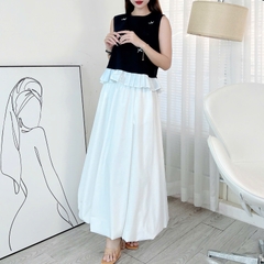 Set Váy Nữ Áo Sát Nách Đính Nơ Mix Chân Váy Bí Dáng Dài Xòe MIMIX Đi Biển - ER2