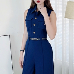 Jumpsuit Trơn Cổ Sơ Mi Phối Túi Hộp Khóa Kéo Lưng Chất Cotton Mền Đi Tiệc Đi Làm MIMIX - ER0