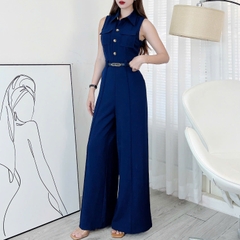 Jumpsuit Trơn Cổ Sơ Mi Phối Túi Hộp Khóa Kéo Lưng Chất Cotton Mền Đi Tiệc Đi Làm MIMIX - ER0
