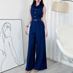 Jumpsuit Trơn Cổ Sơ Mi Phối Túi Hộp Khóa Kéo Lưng Chất Cotton Mền Đi Tiệc Đi Làm MIMIX - ER0