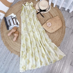 Đầm Maxi Yếm Nữ Thêu Hoa Chất Tơ Lụa Thêu Hoa 3D Đi Biển Đi Tiệc MIMIX - EM0