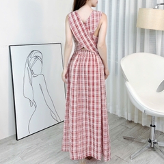 Set Váy Nữ Áo Caro Phối Khăn Choàng Cổ Mix Chân Váy Xếp Ly Dáng Dài Đi Du Lịch MIMIX - ES3