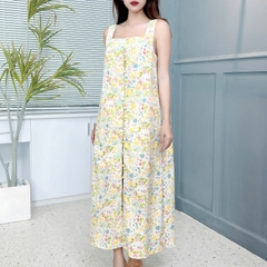 Váy Maxi Nữ 2 Dây Phối Nút Bọc Xẻ Tà Chất Đũi Và Cotton Đi Biển MIMIX - ES6