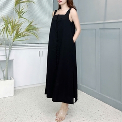 Váy Maxi Nữ 2 Dây Phối Nút Bọc Xẻ Tà Chất Đũi Và Cotton Đi Biển MIMIX - ES6