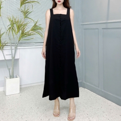 Váy Maxi Nữ 2 Dây Phối Nút Bọc Xẻ Tà Chất Đũi Và Cotton Đi Biển MIMIX - ES6