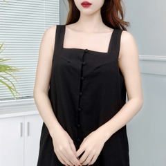 Váy Maxi Nữ 2 Dây Phối Nút Bọc Xẻ Tà Chất Đũi Và Cotton Đi Biển MIMIX - ES6