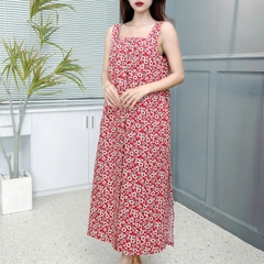 Váy Maxi Nữ 2 Dây Phối Nút Bọc Xẻ Tà Chất Đũi Và Cotton Đi Biển MIMIX - ES6