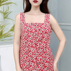 Váy Maxi Nữ 2 Dây Phối Nút Bọc Xẻ Tà Chất Đũi Và Cotton Đi Biển MIMIX - ES6