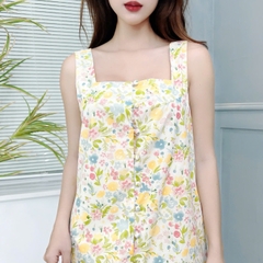 Váy Maxi Nữ 2 Dây Phối Nút Bọc Xẻ Tà Chất Đũi Và Cotton Đi Biển MIMIX - ES6