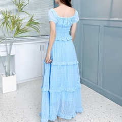 Set Váy Nữ Áo Smocking Mix Chân Váy Tầng Dáng Dài Xòe Chất Tơ Bông Tuyết Đi Biển MIMIX - EZ4