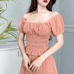 Set Váy Nữ Áo Smocking Mix Chân Váy Tầng Dáng Dài Xòe Chất Tơ Bông Tuyết Đi Biển MIMIX - EZ4