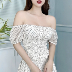 Set Váy Nữ Áo Smocking Mix Chân Váy Tầng Dáng Dài Xòe Chất Tơ Bông Tuyết Đi Biển MIMIX - EZ4