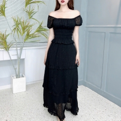 Set Váy Nữ Áo Smocking Mix Chân Váy Tầng Dáng Dài Xòe Chất Tơ Bông Tuyết Đi Biển MIMIX - EZ4