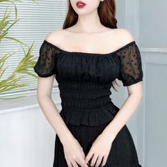 Set Váy Nữ Áo Smocking Mix Chân Váy Tầng Dáng Dài Xòe Chất Tơ Bông Tuyết Đi Biển MIMIX - EZ4