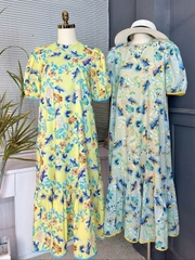 Váy Maxi Baby Doll Cổ Tròn Tay Ngắn Họa Tiết In Hoa Tay Ngắn Chất Boi In Hoa Lót Lụa Đi Biển MIMIX - ES8