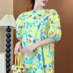 Váy Maxi Baby Doll Cổ Tròn Tay Ngắn Họa Tiết In Hoa Tay Ngắn Chất Boi In Hoa Lót Lụa Đi Biển MIMIX - ES8