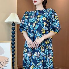 Váy Maxi Baby Doll Cổ Tròn Tay Ngắn Họa Tiết In Hoa Tay Ngắn Chất Boi In Hoa Lót Lụa Đi Biển MIMIX - ES8