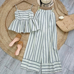 Set Baby Doll Nữ Áo 2 Dây Kèm Quần Ống Suông Dài Chất Cotton Sọc Thổ Cẩm Đi Du Lịch MIMIX - EO3