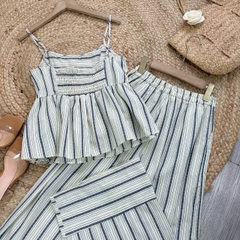 Set Baby Doll Nữ Áo 2 Dây Kèm Quần Ống Suông Dài Chất Cotton Sọc Thổ Cẩm Đi Du Lịch MIMIX - EO3
