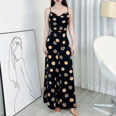 Set Bộ Họa Tiết Áo 2 Dây Cổ Đổ Tà Nhọn Kèm Quần Dài Ống A Chất Lụa Mango Đi Du Lịch MIMIX - EB7