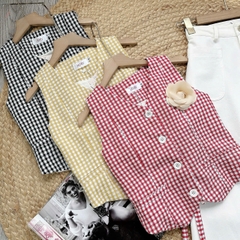 Áo Gile Caro Cổ Dạng Vest Phối Nút Chất Bố Lụa Công Sở MIMIX - EN1