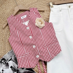 Áo Gile Caro Cổ Dạng Vest Phối Nút Chất Bố Lụa Công Sở MIMIX - EN1