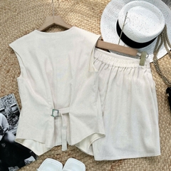 Set Bộ Short Áo Gile Mix Quần Ngắn Chất Linen Cotton Đi Dạo Phố MIMIX - EW6