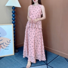 Set Váy Nữ Áo Baby Doll Sát Nách Mix Chân Váy Dáng Dài Xòe Chất Tơ Đi Biển MIMIX - ET9