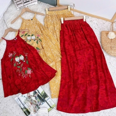 Set Bộ Yếm Áo Thêu Hoa Mix Uyên Ương Và Quần Dáng Dài Chất Lụa Tằm Cao Cấp Đi Dạo MIMIX - EU5