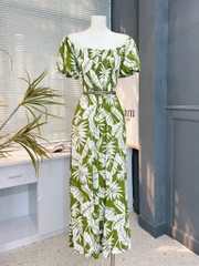 Jumpsuit Nữ Họa Tiết Lá Cổ Vuông Tay Bồng Bo Chun Chất Linen Sợi Tự Nhiên Đi Du Lịch MIMIX - ET6