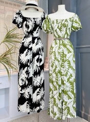 Jumpsuit Nữ Họa Tiết Lá Cổ Vuông Tay Bồng Bo Chun Chất Linen Sợi Tự Nhiên Đi Du Lịch MIMIX - ET6