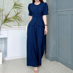 Set Bộ Nữ Áo Vest Tay Lỡ Xếp Ly Mix Quần Dáng Dài Chất Chéo Kim Cương Đi Làm Đi Tiệc MIMIX - EU7