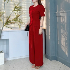 Set Bộ Nữ Áo Vest Tay Lỡ Xếp Ly Mix Quần Dáng Dài Chất Chéo Kim Cương Đi Làm Đi Tiệc MIMIX - EU7