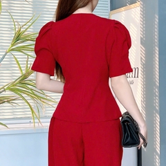 Set Bộ Nữ Áo Vest Tay Lỡ Xếp Ly Mix Quần Dáng Dài Chất Chéo Kim Cương Đi Làm Đi Tiệc MIMIX - EU7