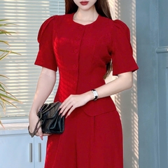 Set Bộ Nữ Áo Vest Tay Lỡ Xếp Ly Mix Quần Dáng Dài Chất Chéo Kim Cương Đi Làm Đi Tiệc MIMIX - EU7