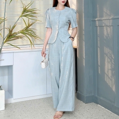 Set Bộ Nữ Áo Vest Tay Lỡ Xếp Ly Mix Quần Dáng Dài Chất Chéo Kim Cương Đi Làm Đi Tiệc MIMIX - EU7