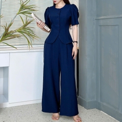 Set Bộ Nữ Áo Vest Tay Lỡ Xếp Ly Mix Quần Dáng Dài Chất Chéo Kim Cương Đi Làm Đi Tiệc MIMIX - EU7