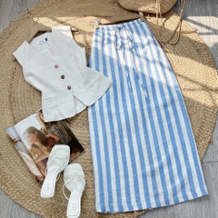 Set Váy Nữ Áo Gile Trơn Mix Chân Váy Dáng Dài Họa Tiết Chất Linen Đi Biển MIMIX - EU8