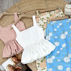 Set Bộ Nữ Áo 2 Dây Peplum Mix Chân Váy Gấm Hoa Dáng Dài Đi Du Lịch MIMIX - EX0
