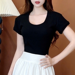 Áo Thun Nữ Len Tăm Cổ Tròn Tay Ngắn Chất Thun Borip Thỏ Quảng Châu Đi Du Lịch MIMIX - EH7