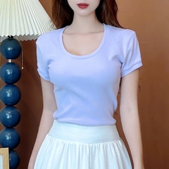 Áo Thun Nữ Len Tăm Cổ Tròn Tay Ngắn Chất Thun Borip Thỏ Quảng Châu Đi Du Lịch MIMIX - EH7