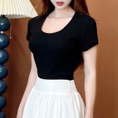 Áo Thun Nữ Len Tăm Cổ Tròn Tay Ngắn Chất Thun Borip Thỏ Quảng Châu Đi Du Lịch MIMIX - EH7