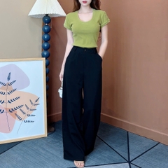 Áo Thun Nữ Len Tăm Cổ Tròn Tay Ngắn Chất Thun Borip Thỏ Quảng Châu Đi Du Lịch MIMIX - EH7