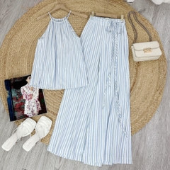 Set Yếm Sọc  Áo Form Yếm Kèm Quần Dáng Dài Chất Linen Kẻ Đi Du Lịch MIMIX - EJ7