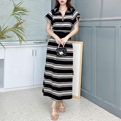 Set Váy Sọc Áo Khóa Kéo Mix Chân Váy Dáng Dài Đi Du Lịch Chất Thun Chéo Xịn QC MIMIX - EV6