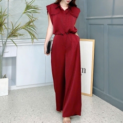 Set Bộ Nữ Áo Độn Vai Rút Eo Mix Quần Dáng Dài Chất Lụa Tô Châu Đi Làm Đi Chơi MIMIX - EW1