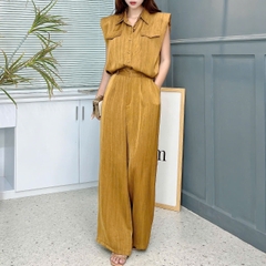 Set Bộ Nữ Áo Độn Vai Rút Eo Mix Quần Dáng Dài Chất Lụa Tô Châu Đi Làm Đi Chơi MIMIX - EW1