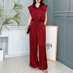 Set Bộ Nữ Áo Độn Vai Rút Eo Mix Quần Dáng Dài Chất Lụa Tô Châu Đi Làm Đi Chơi MIMIX - EW1
